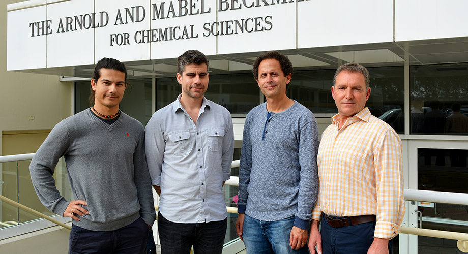 Authors of the new study included (left to right) TSRI's Andrea Galmozzi, Christopher Parker, Benjamin Cravatt and Enrique Saez. (Photo by Madeline McCurry-Schmidt.)