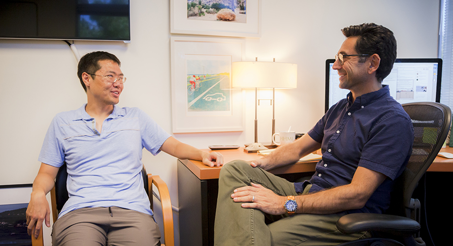 The study was led by Shang Ma (left), PhD, and Ardem Patapoutian, PhD, at The Scripps Research Institute. (Photo by Kara Marshall)