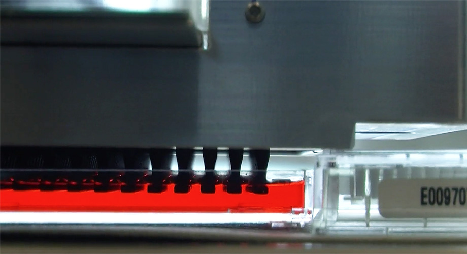 To test how cells respond to sheer stress, the researchers designed a machine that uses turbulent movement of liquid to stand in for blood flow in blood vessels. (Photo from Ardem Patapoutian and Jie Xu)