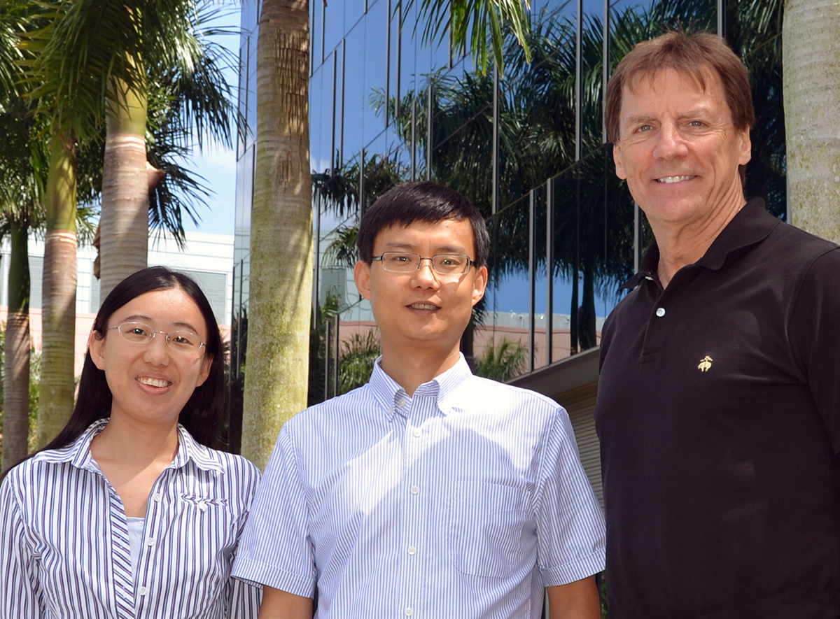 Authors of the new study included The Scripps Research Institute’s (left to right) Research Associate Ze Liu, Research Associate Yunchao Gai and Chair of the Department of Neuroscience Ron Davis.