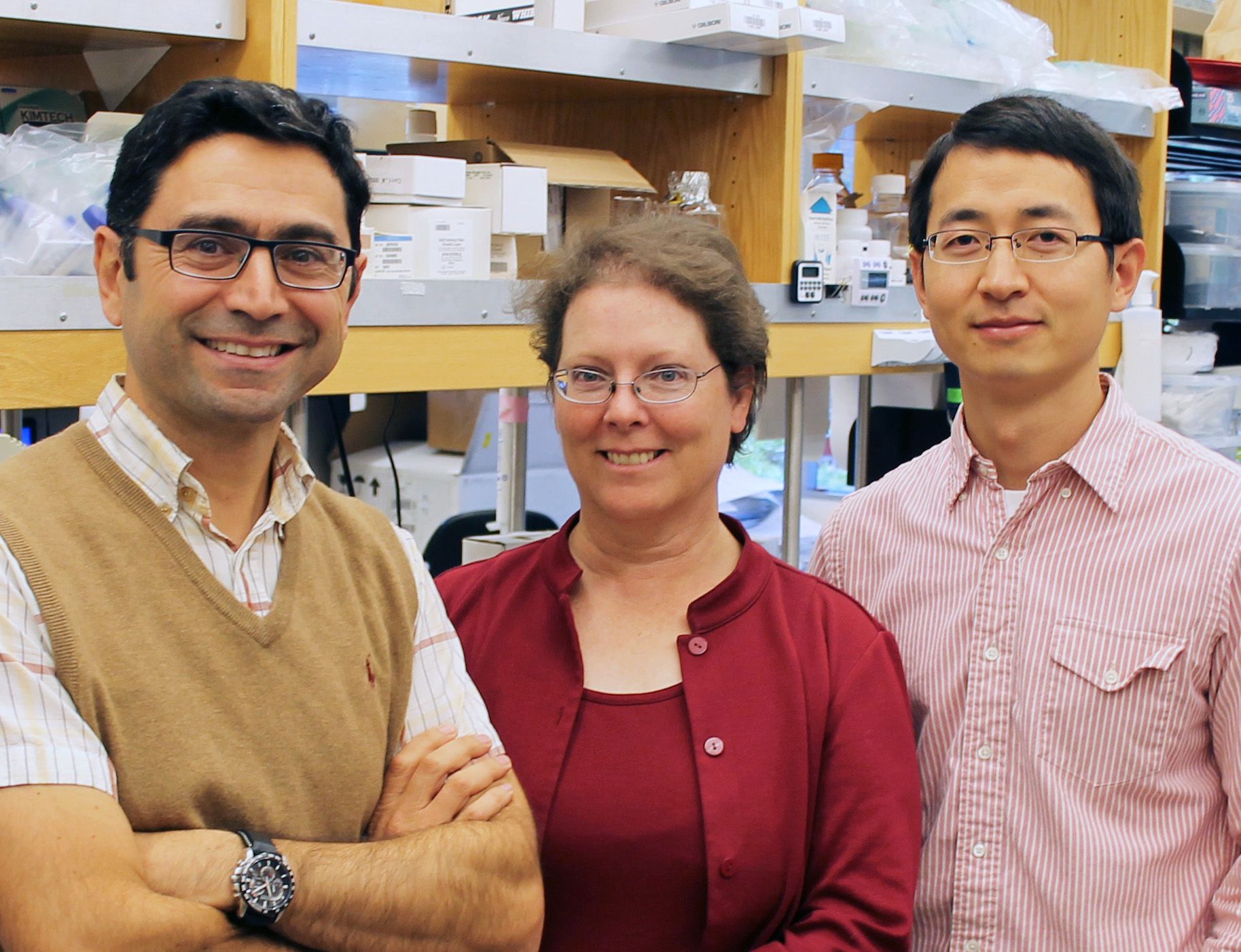 Authors of the new</em> Cell <em>paper include (left to right) Ardem Patapoutian, Adrienne Dubin and Zhaozhu Qiu.