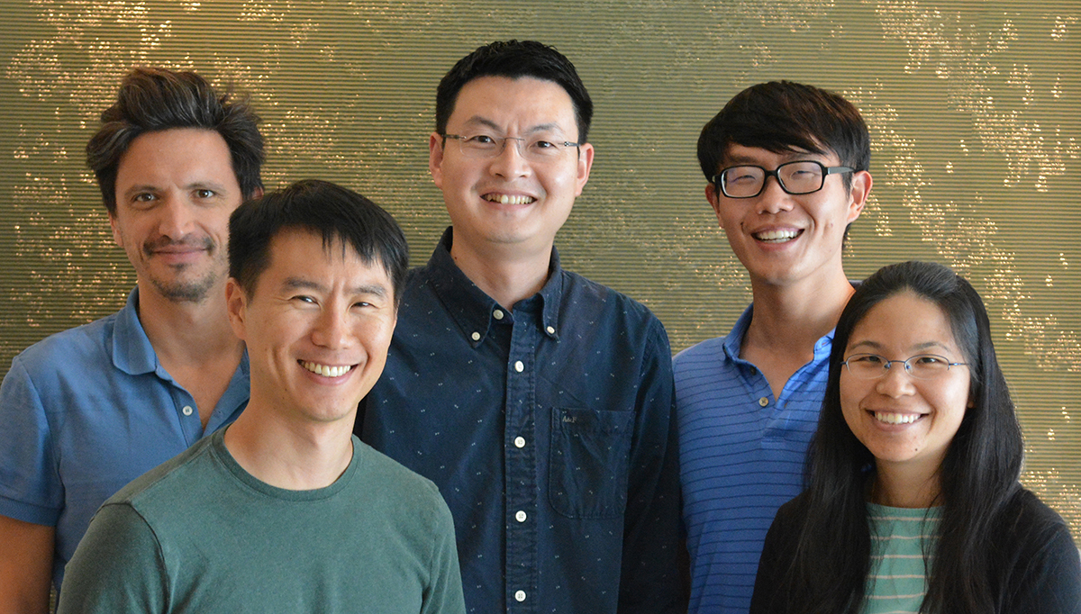 Members of The Scripps Research Institute team include (left to right)  Sebastian Lelong, Andrew Su, Chunlei Wu, Jiwen Xin and Ginger Tsueng.
